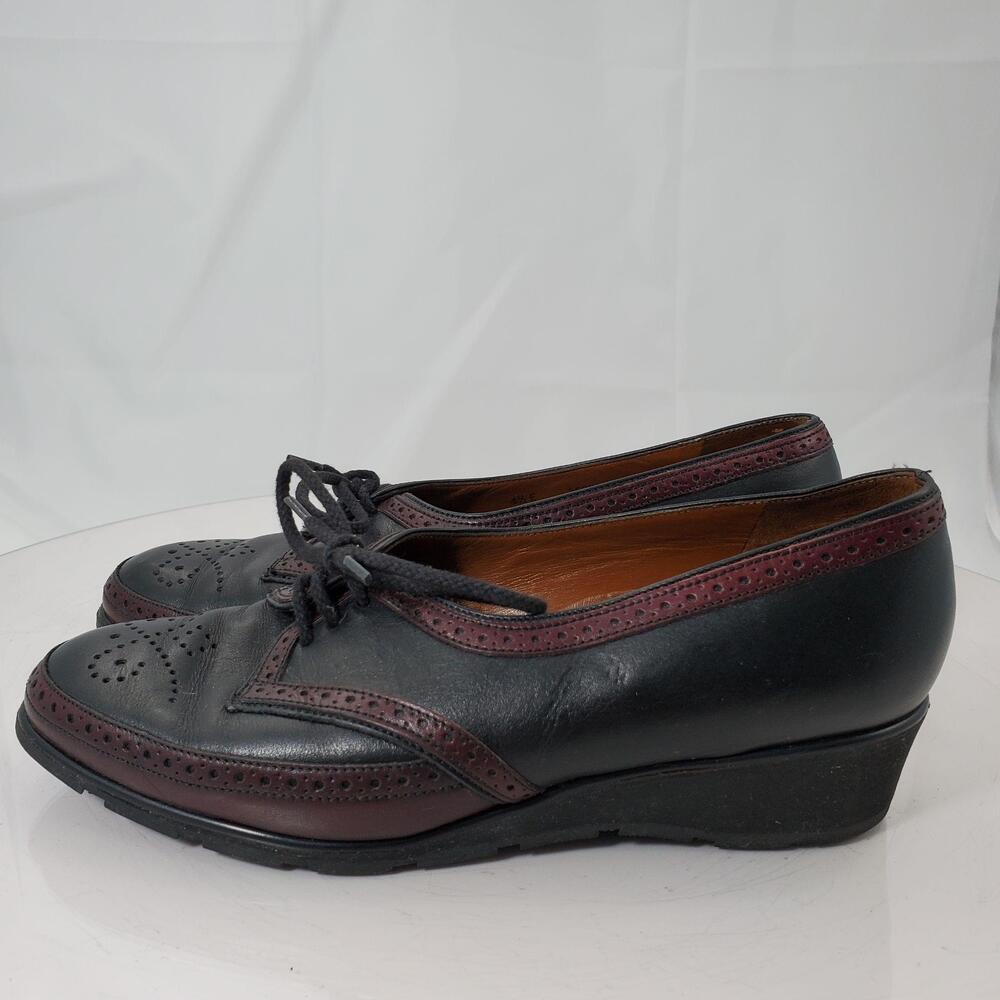 Vintage. 90s Bally Suisse Oxford Shoes Women 4.5E/US 6.5 Leather Wingtip Wedge